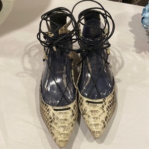 Schutz Snakeskin Like Lace Wrap Ballerina Flats, Euro Size 39/US 9.